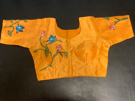 Yellow design printed ready-made blouse