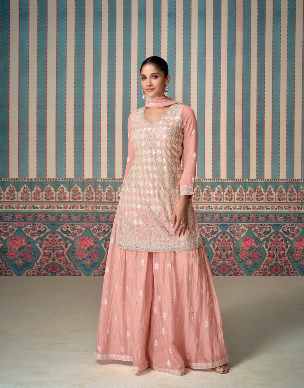 Party wear Sharara in peach colour