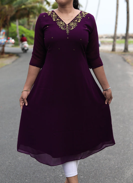 Georgette party wear kurti-purple