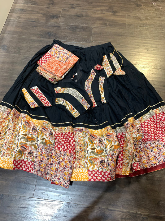 Lehenga black and ajrakh pattern