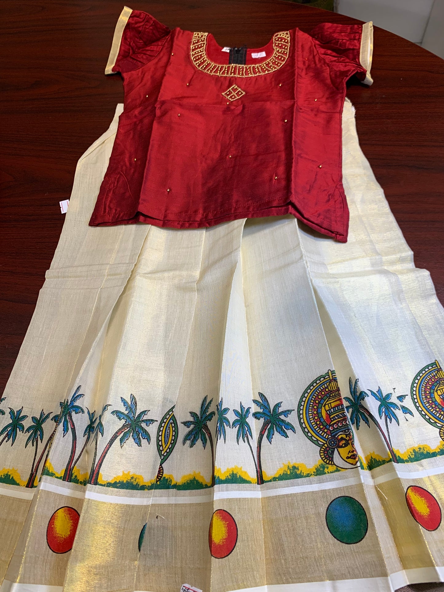 Girls Kerala kasavu skirt and top