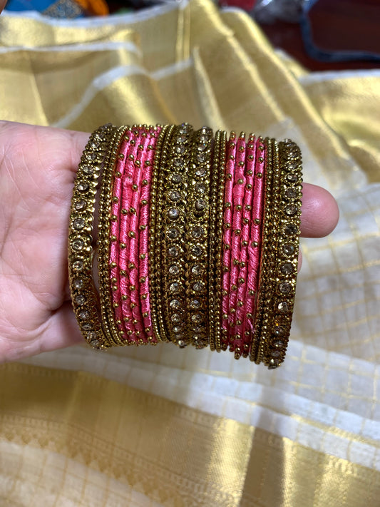 Antique gold and Pink bangles combo