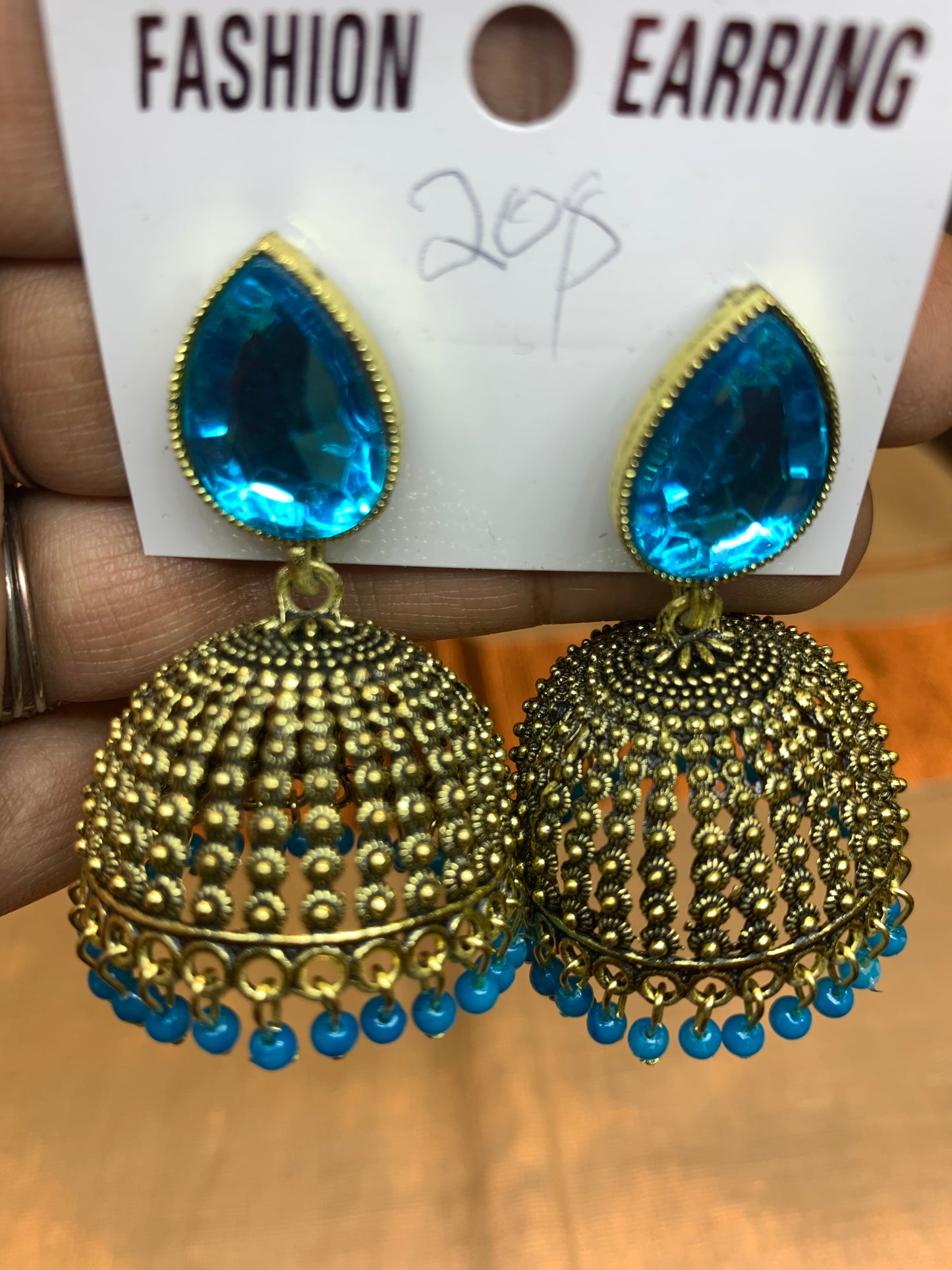 Blue sparkling crystal jhumka earring