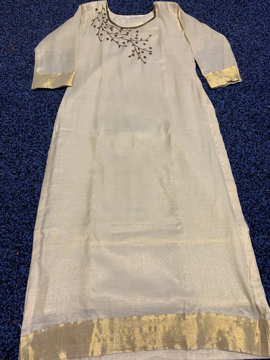 Cream shaded tissue cotton kurthi