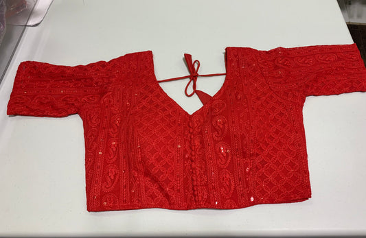 Red embroidery georgette ready made blouse