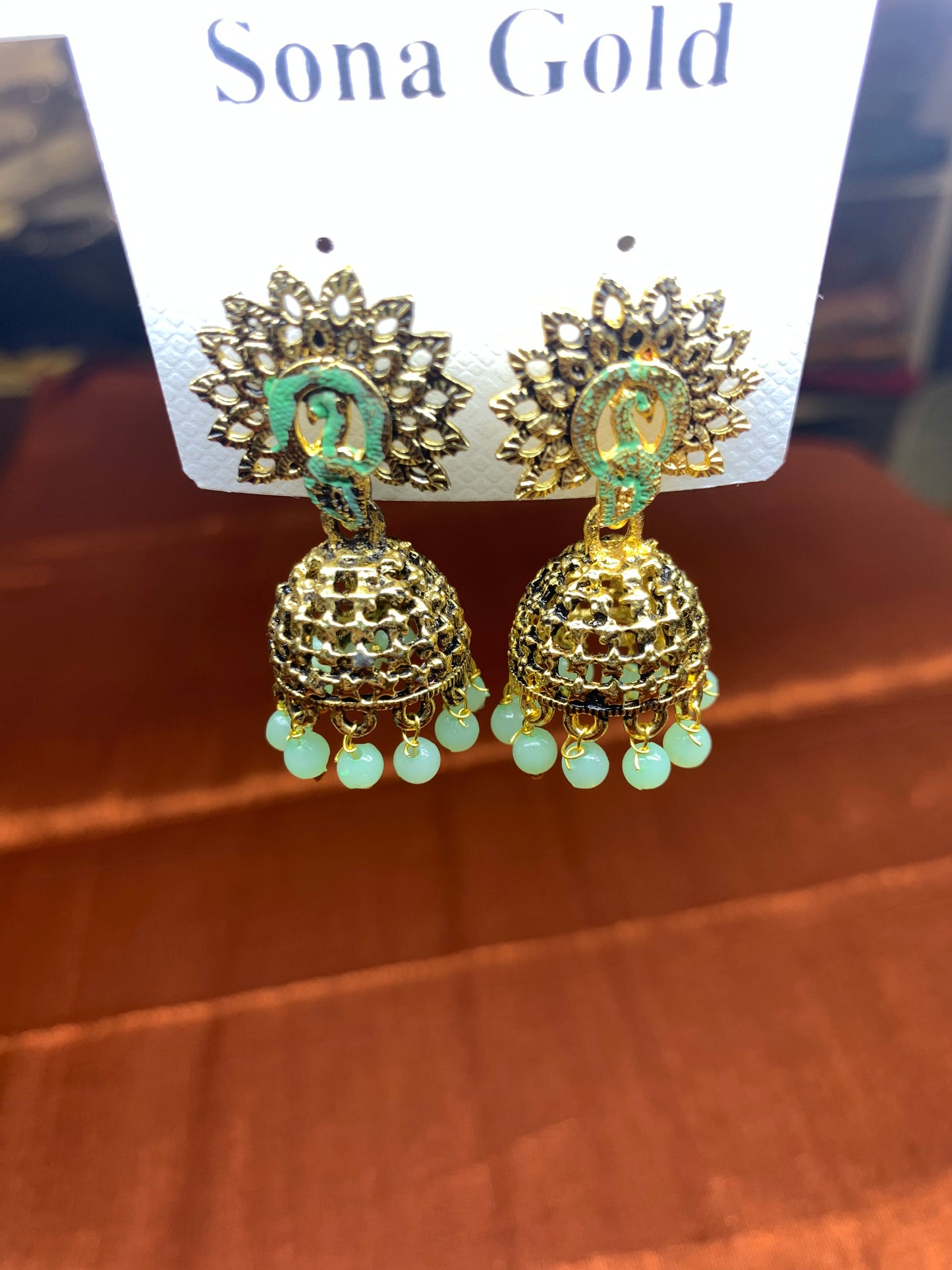 Light green peacock small jhumka earring