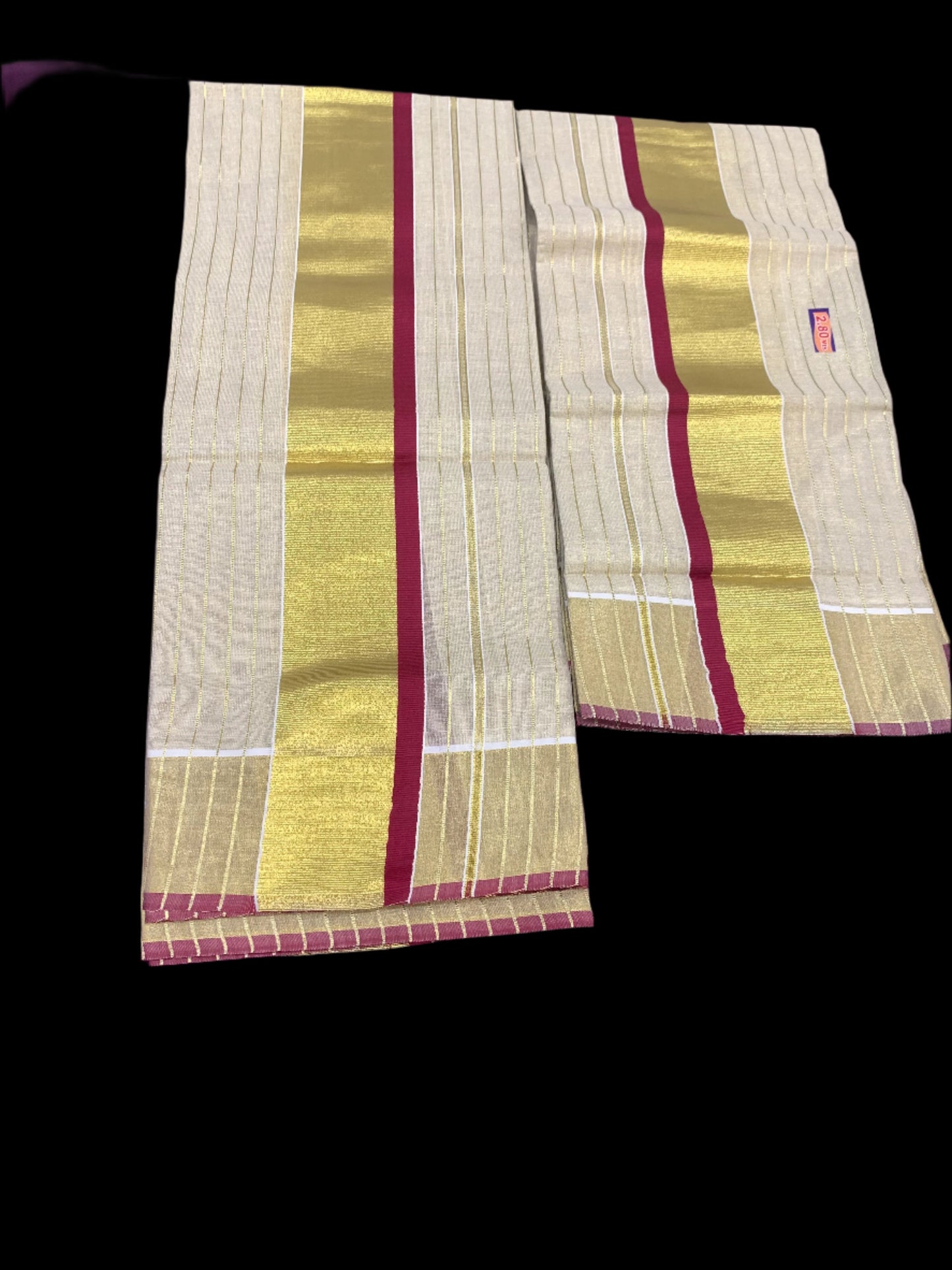 Kerala settu Mundu Extra length-2.80 meter-maroon kara