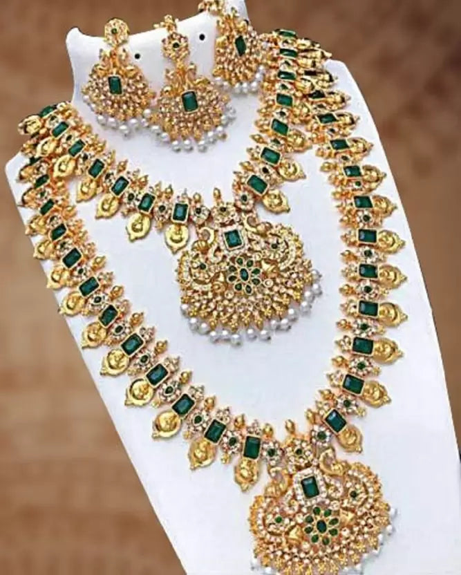 Alloy Gold-plated Green Jewel Set