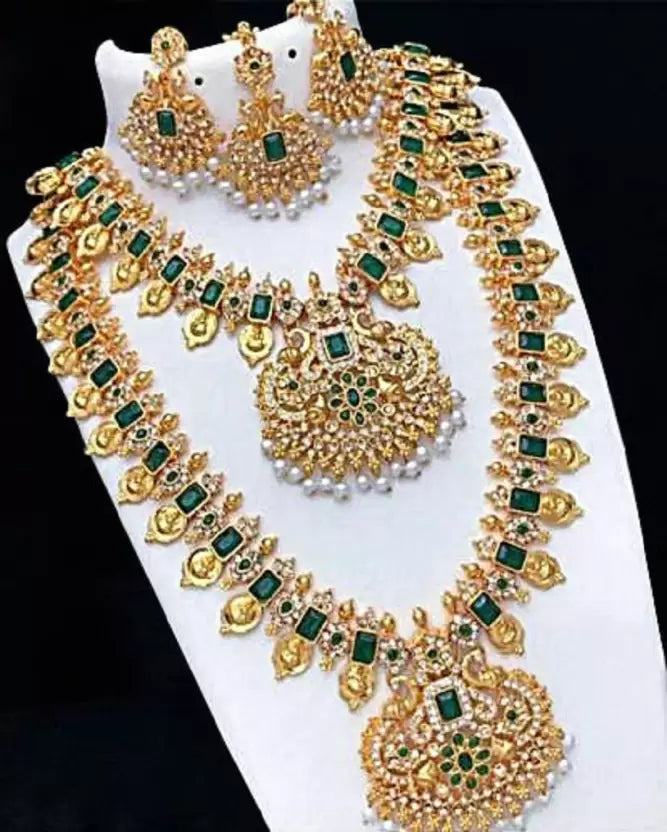 Alloy Gold-plated Green Jewel Set