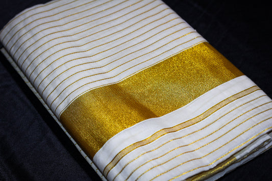 Gold Striped Kerala Saree with Blouse