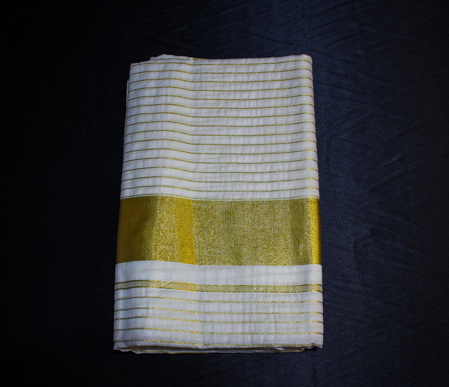 Gold Striped Kerala Saree with Blouse