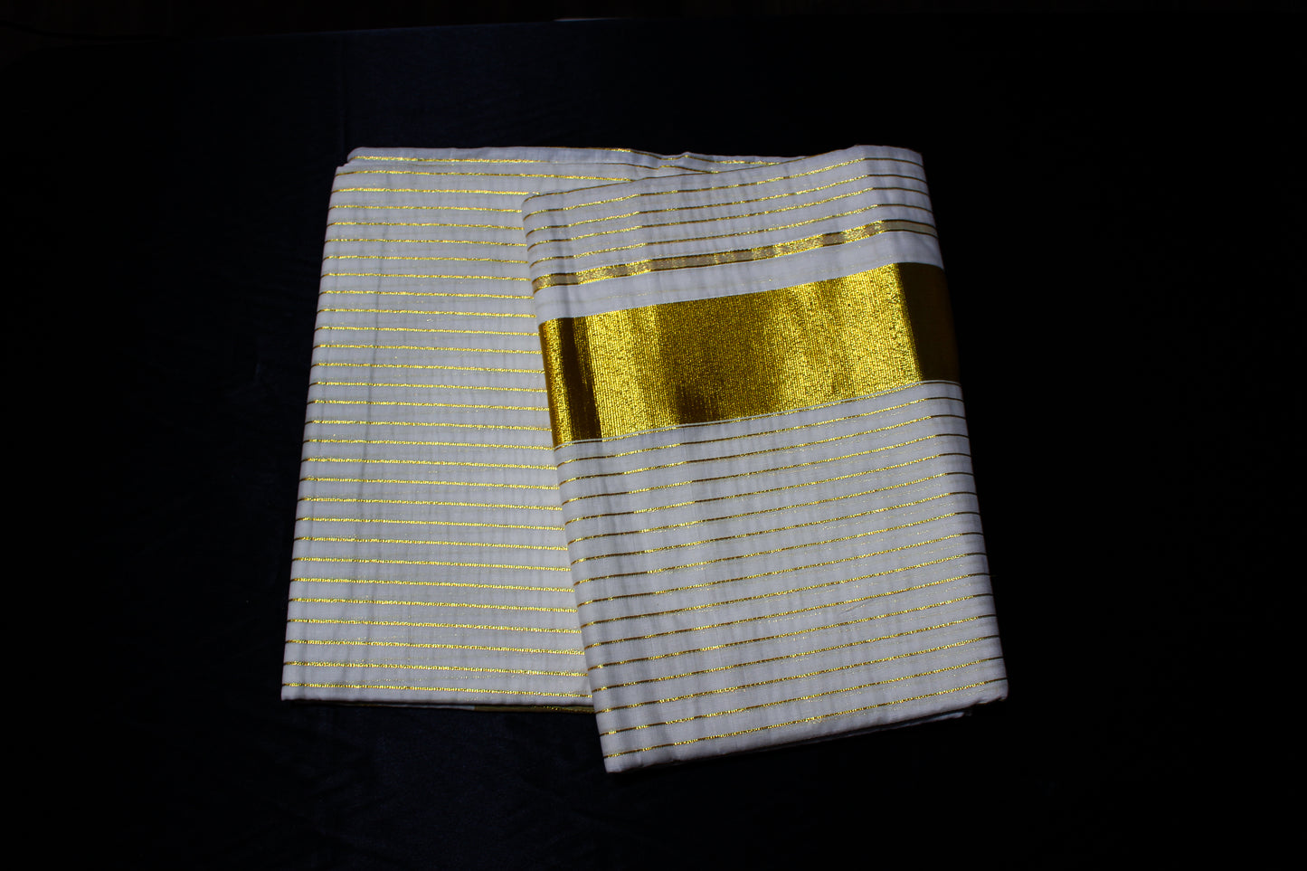 Gold Striped Kerala Saree with Blouse