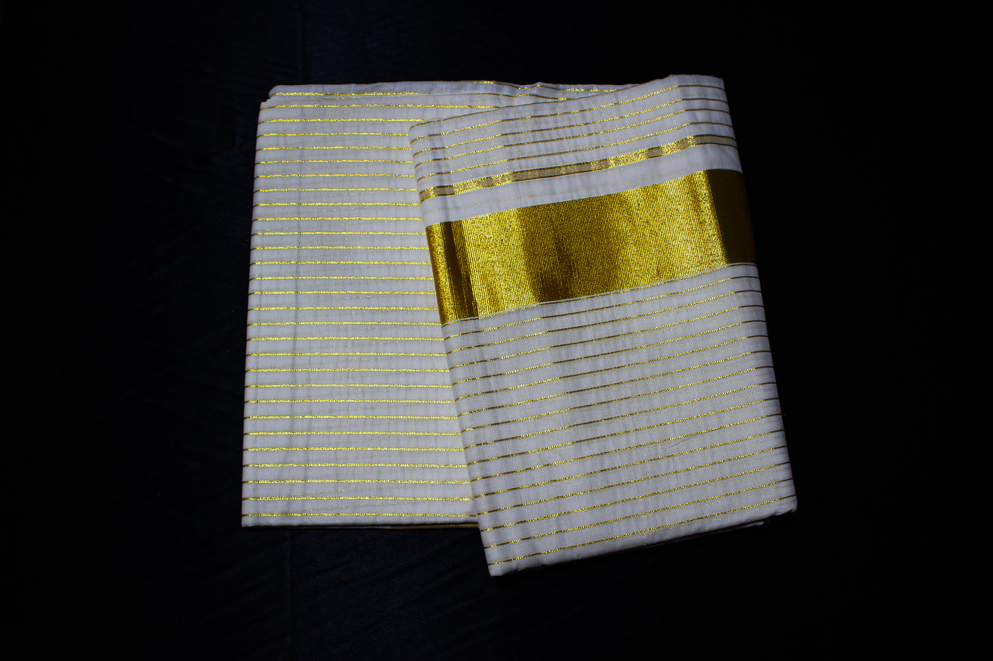Gold Striped Kerala Saree with Blouse