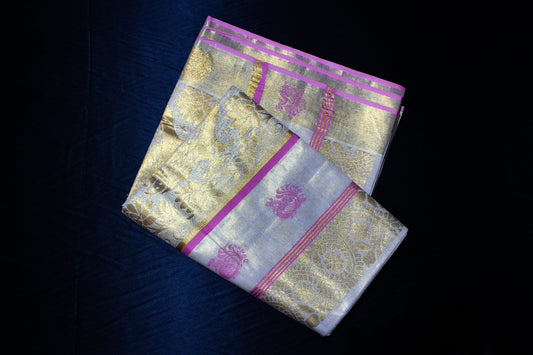 Pink and Gold Kerala Saree
