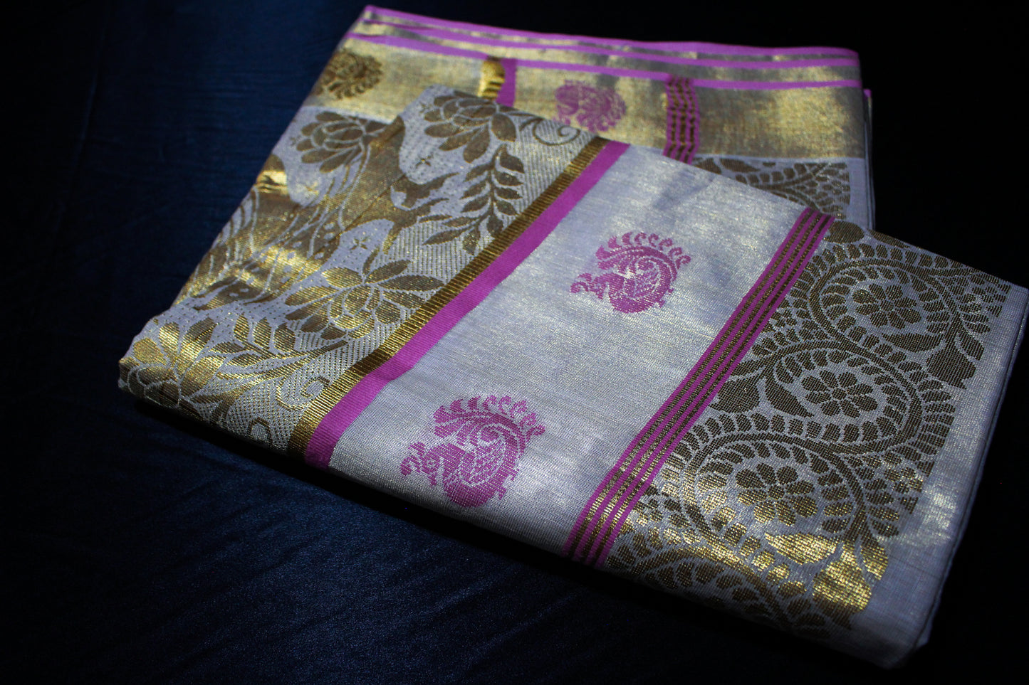 Pink and Gold Kerala Saree