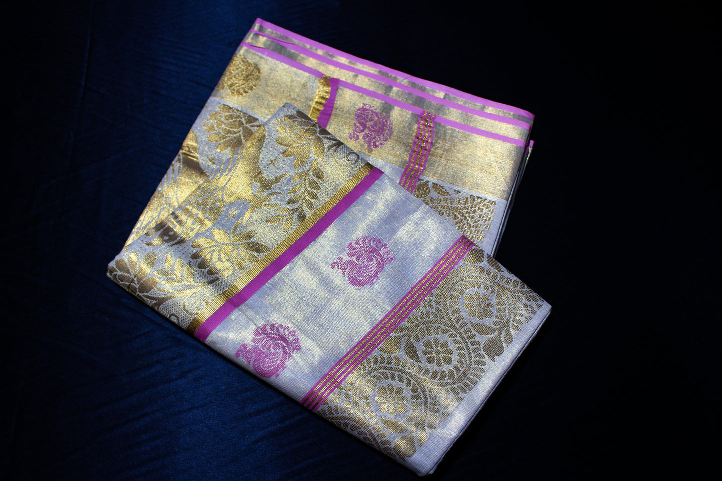 Pink and Gold Kerala Saree