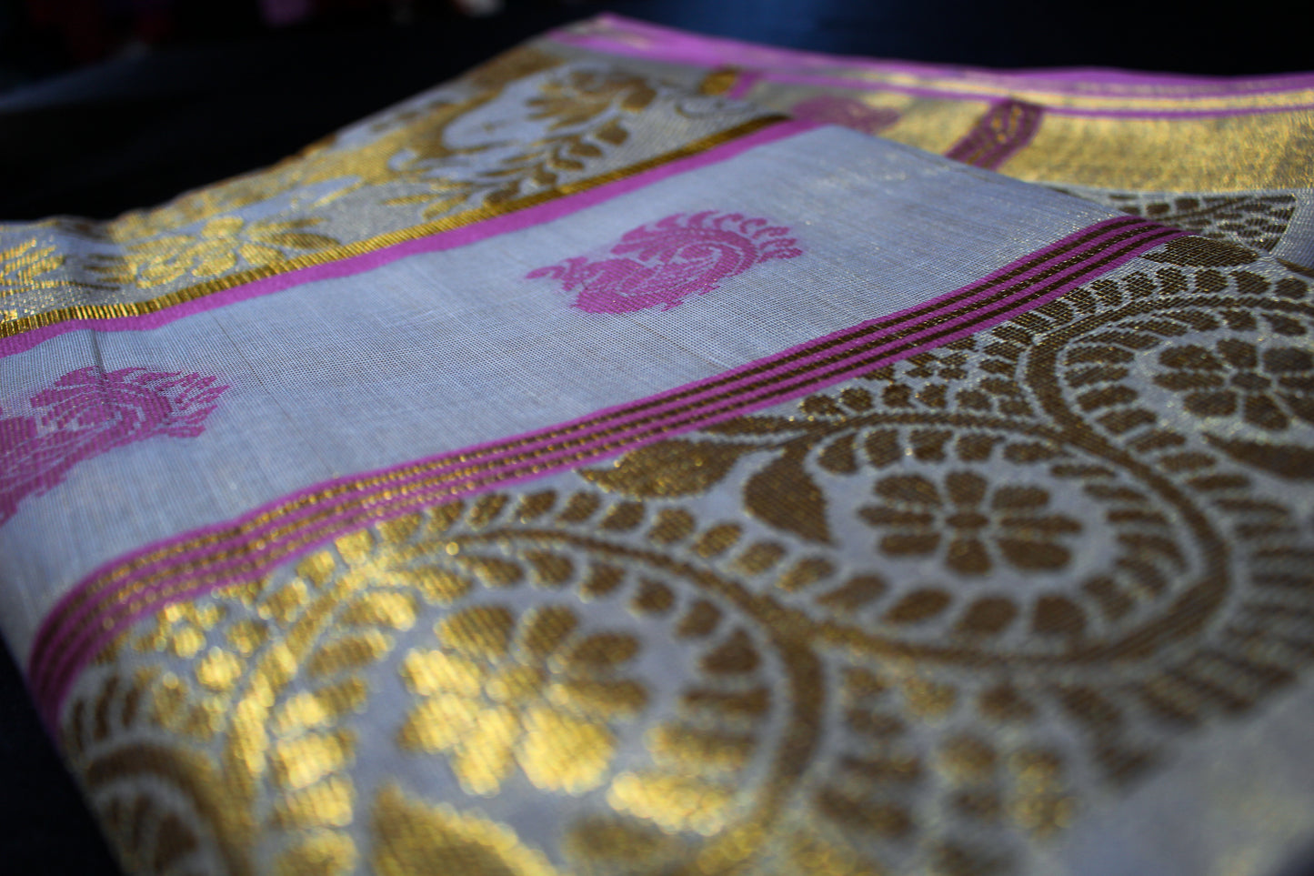 Pink and Gold Kerala Saree