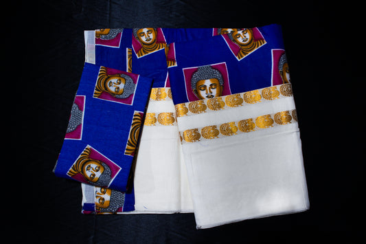 Blue and Pink Boudha Kerala Saree
