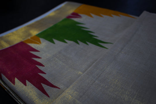 Multicolour Gold Tissue Kerala Saree