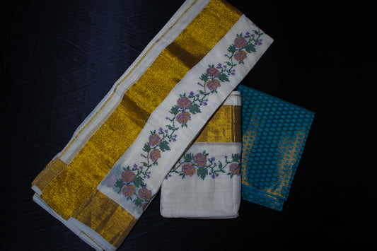 Embroidered Kerala Saree