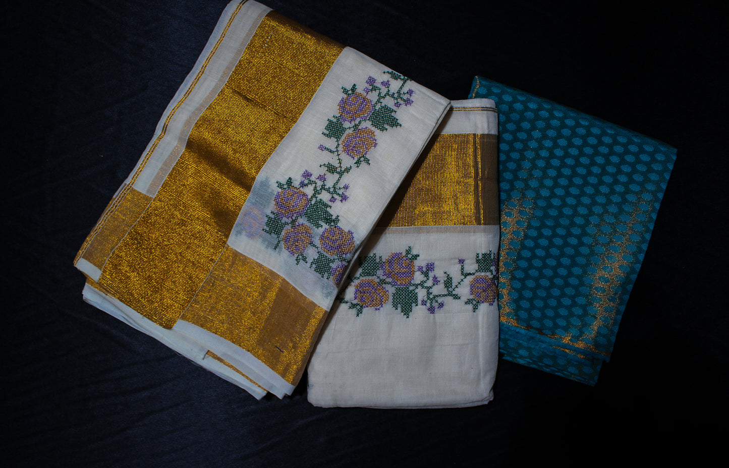 Embroidered Kerala Saree