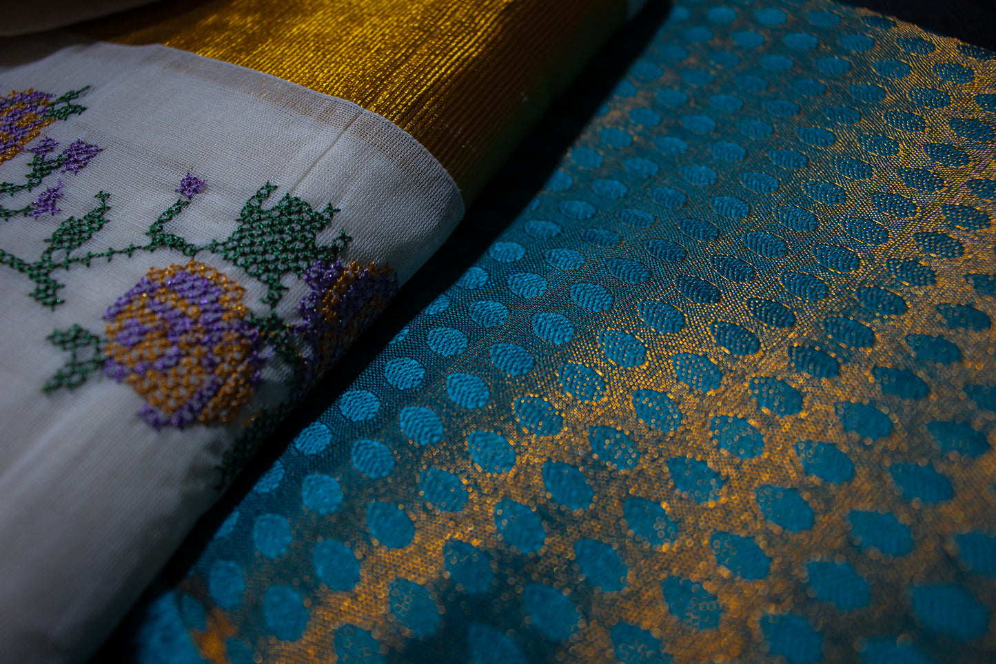 Embroidered Kerala Saree