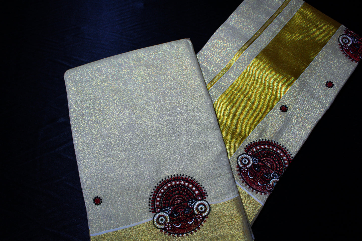 Embroidered Theyyam Kerala Gold Saree