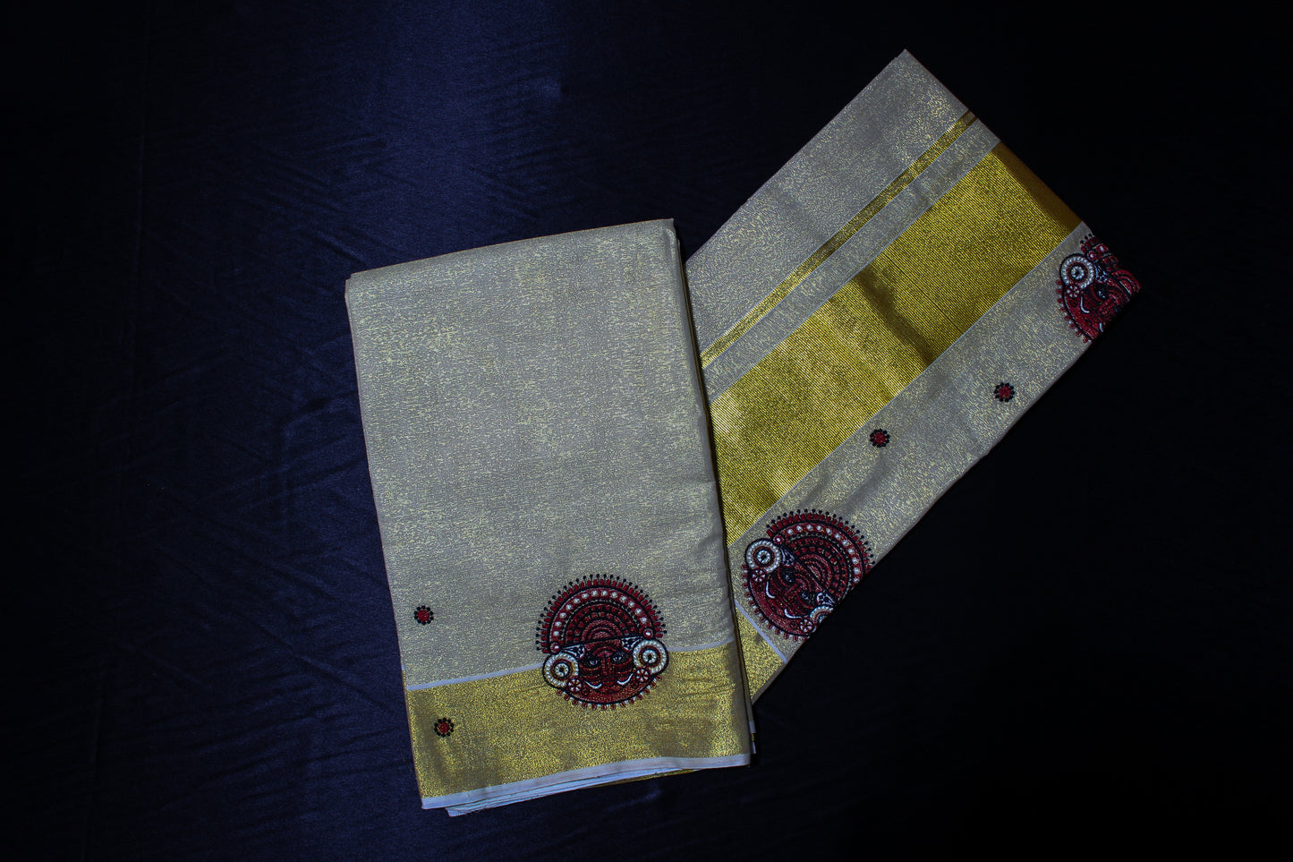 Embroidered Theyyam Kerala Gold Saree