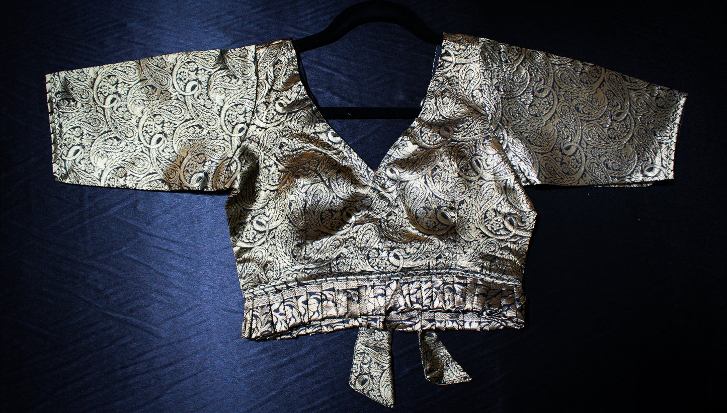 Black and Gold with Bow Back Blouse