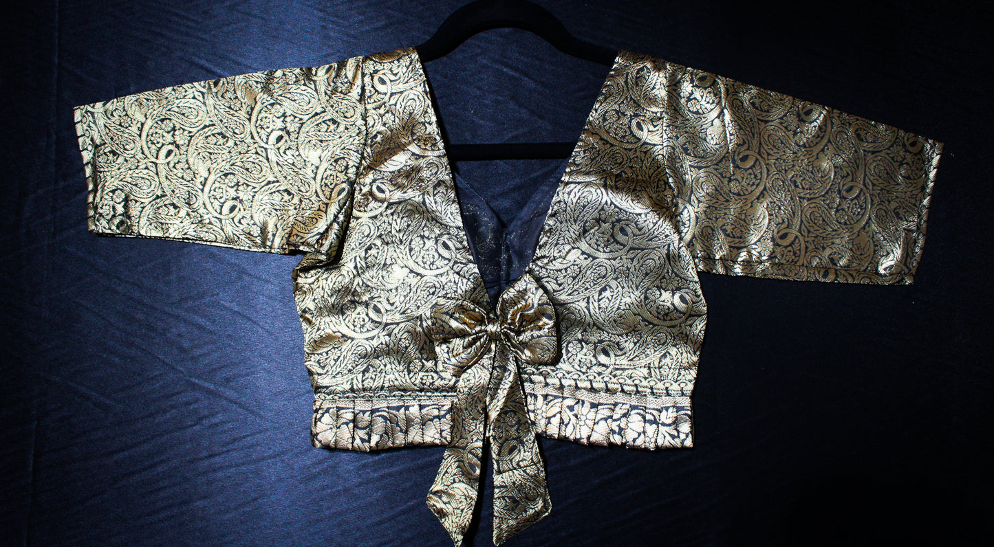 Black and Gold with Bow Back Blouse