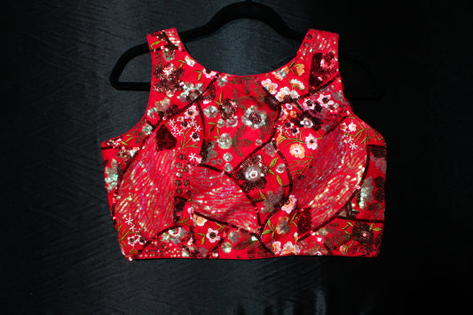 Red Sequence Boat Neck Blouse