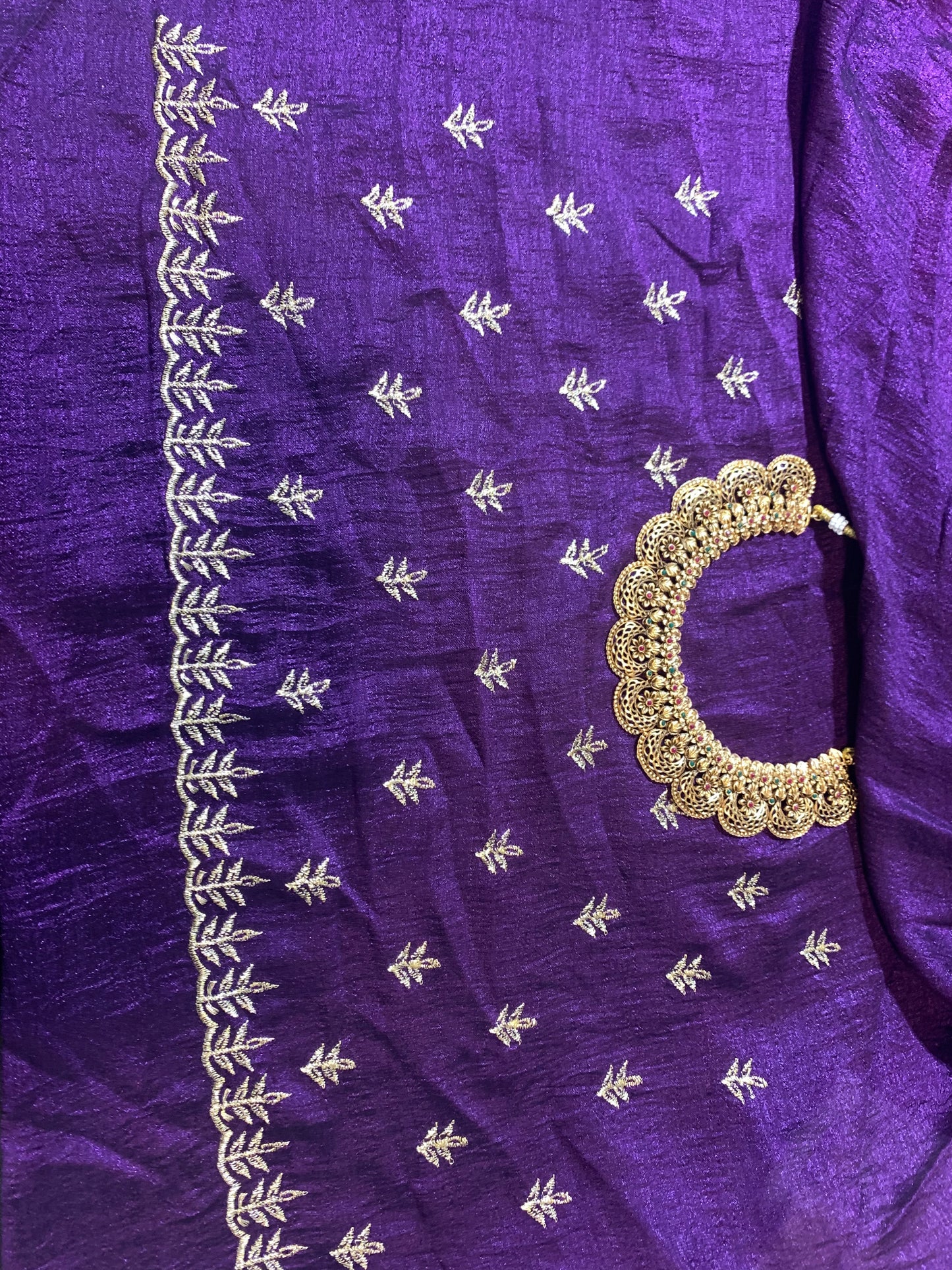 Purple Vichitra Silk saree with unstitched blouse-Purple