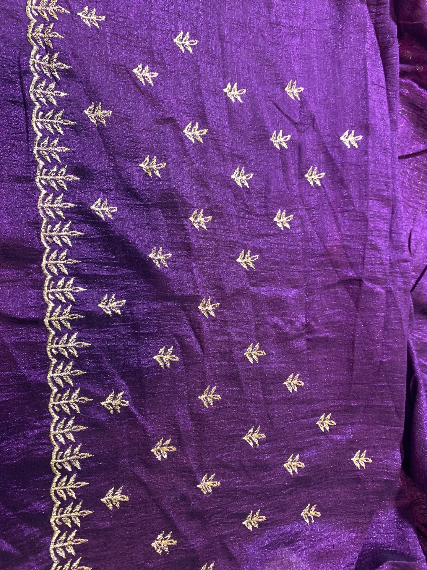 Purple Vichitra Silk saree with unstitched blouse-Purple