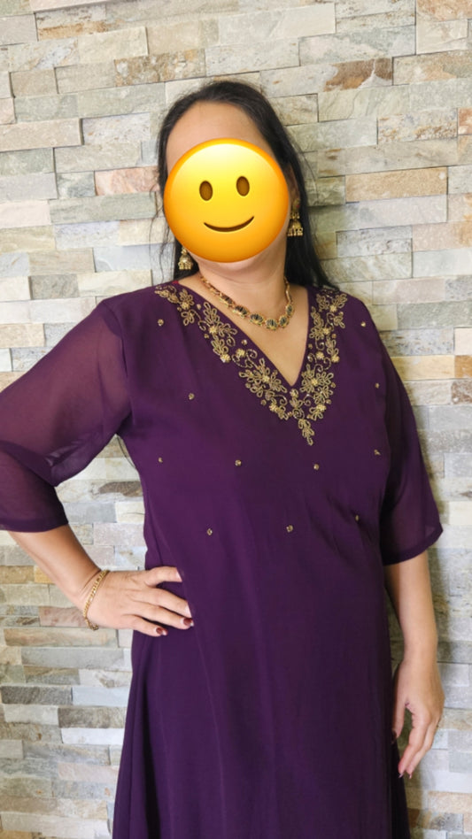 A line  georgette kurti with neck work with antique
