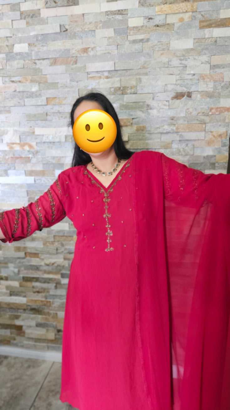 Elegant Georgette dress in Maroon red colour