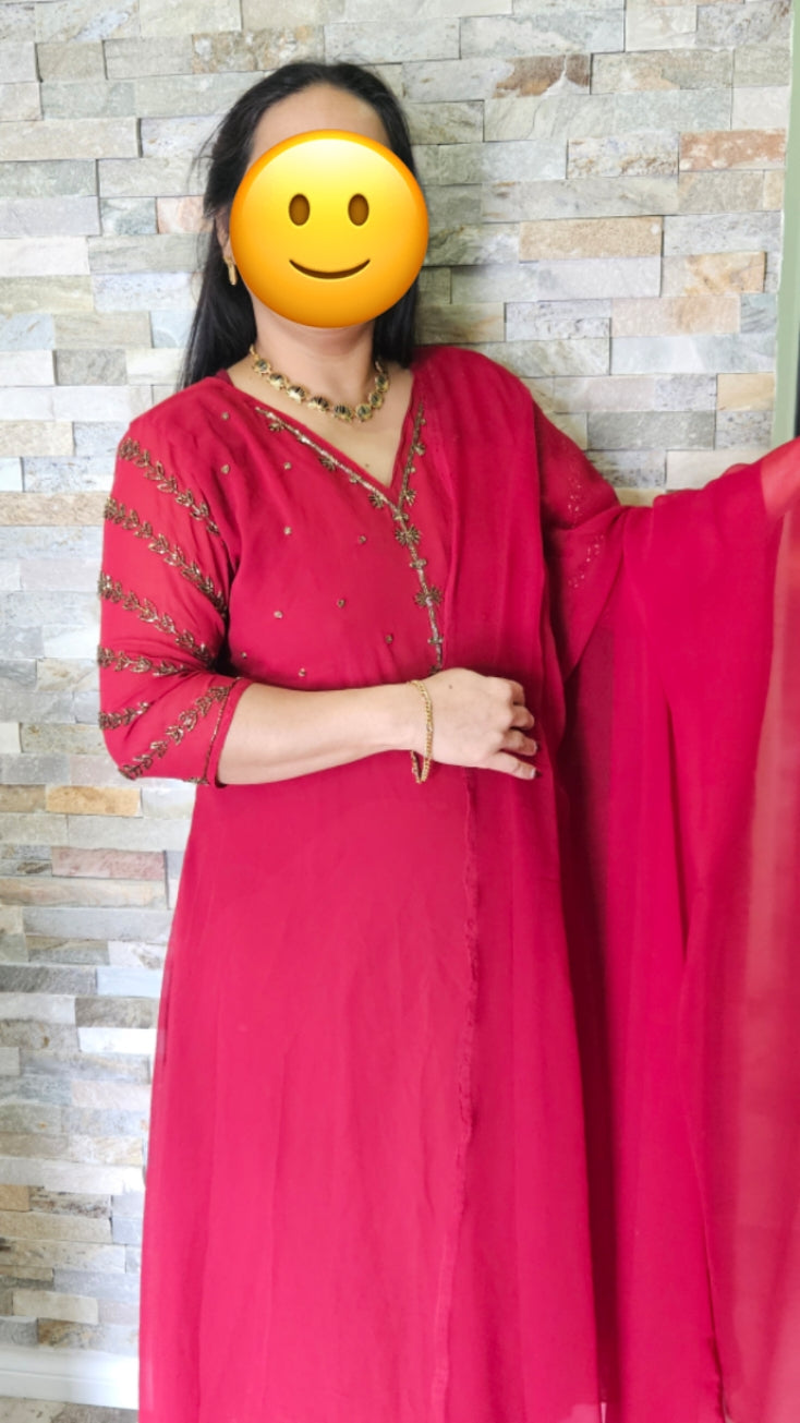 Elegant Georgette dress in Maroon red colour