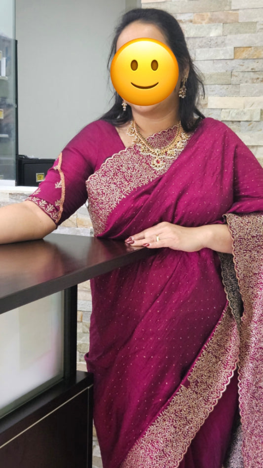 Vichitra siik saree -Rasberry pink colour