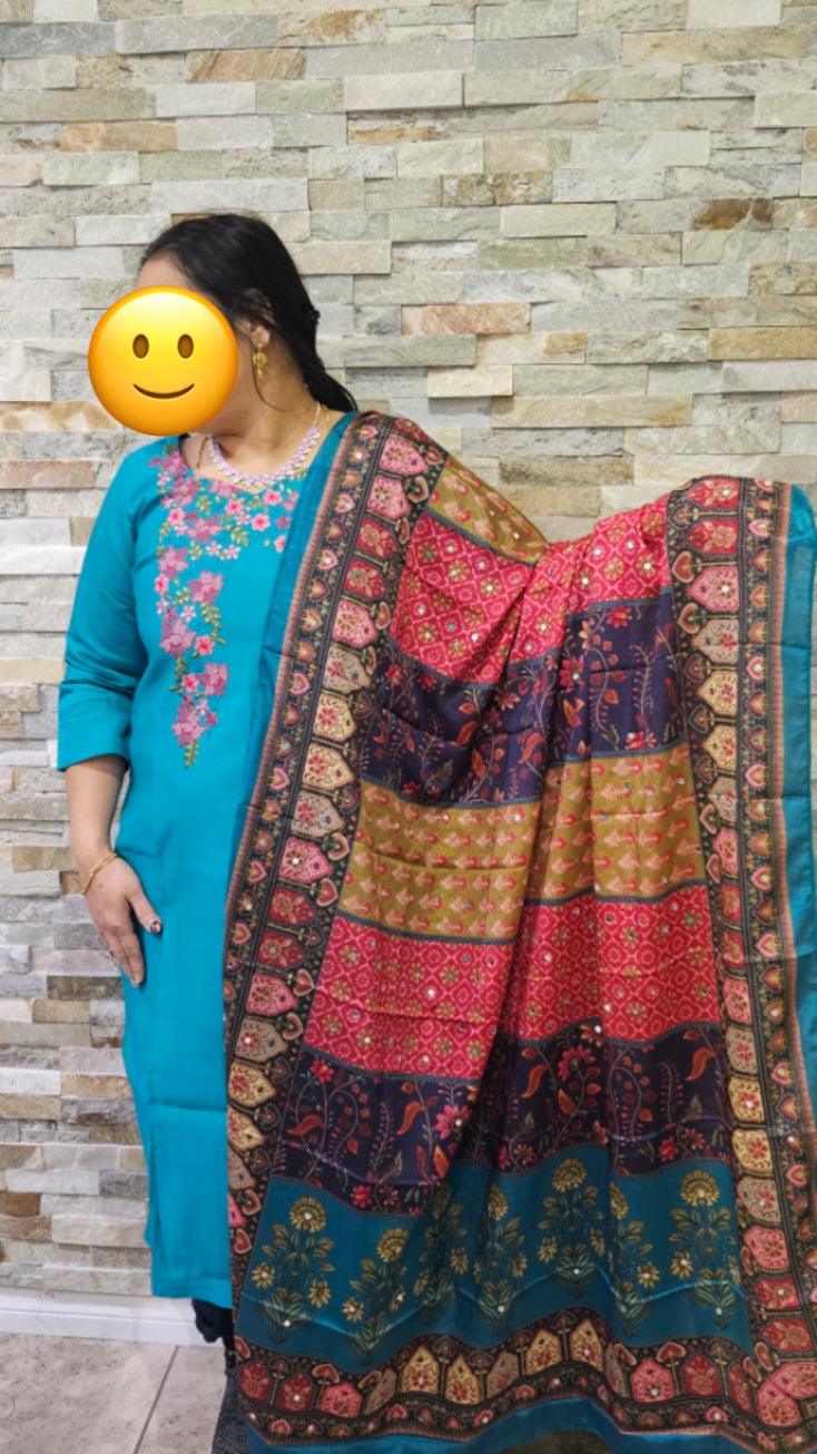 suit set with pant, top and duppatta- Sea green colour