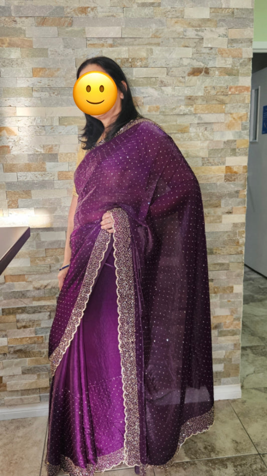 Crushed Space silk saree in Purple colour