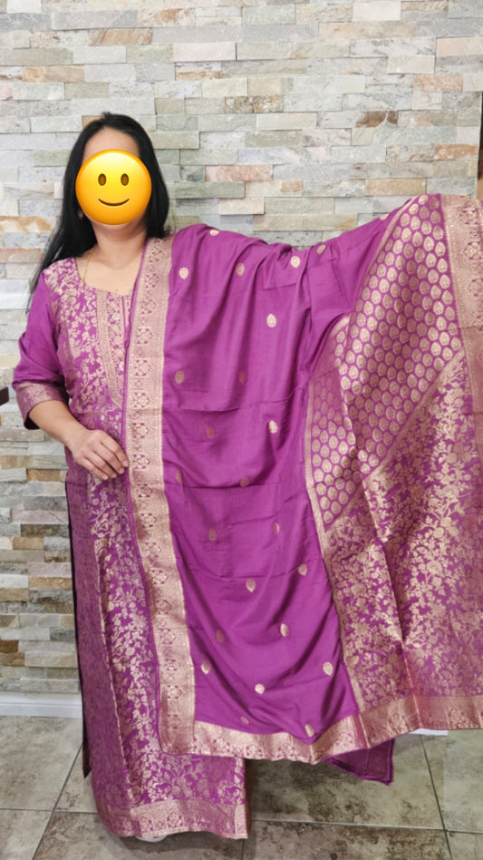 Ready to wear banarasi suit in purple colour