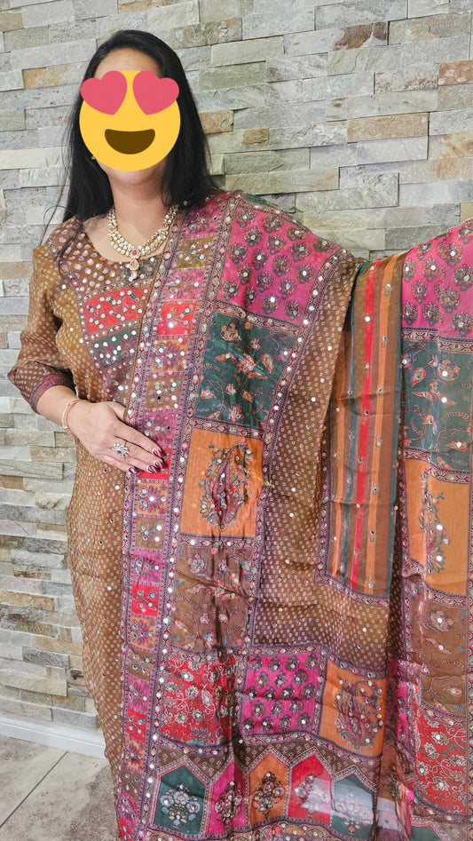 3 pc  ready to wear palazo suit set-Multi colour
