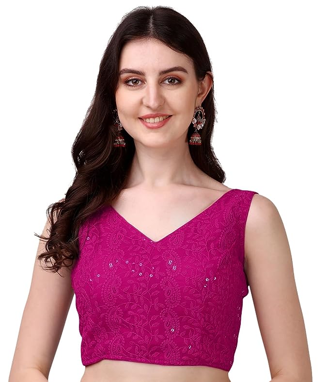 Women's Georgette Sipali Sequin Work Sleeveless  Readymade Blouse