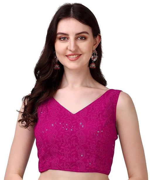 Women's Georgette Sipali Sequin Work Sleeveless  Readymade Blouse