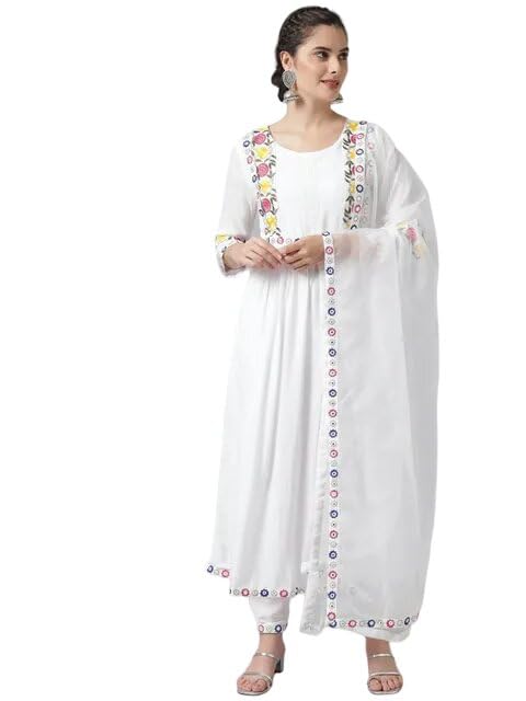 Women's Micro Malay Embroidered Straight Kurti Palazzo Pants Set with Dupatta.