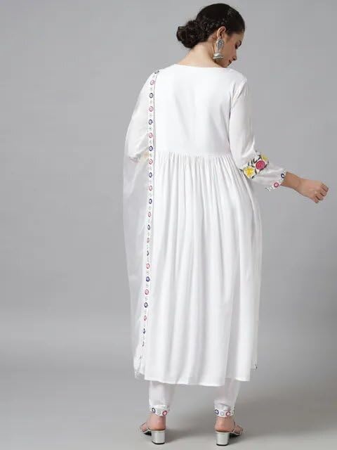 Women's Micro Malay Embroidered Straight Kurti Palazzo Pants Set with Dupatta.