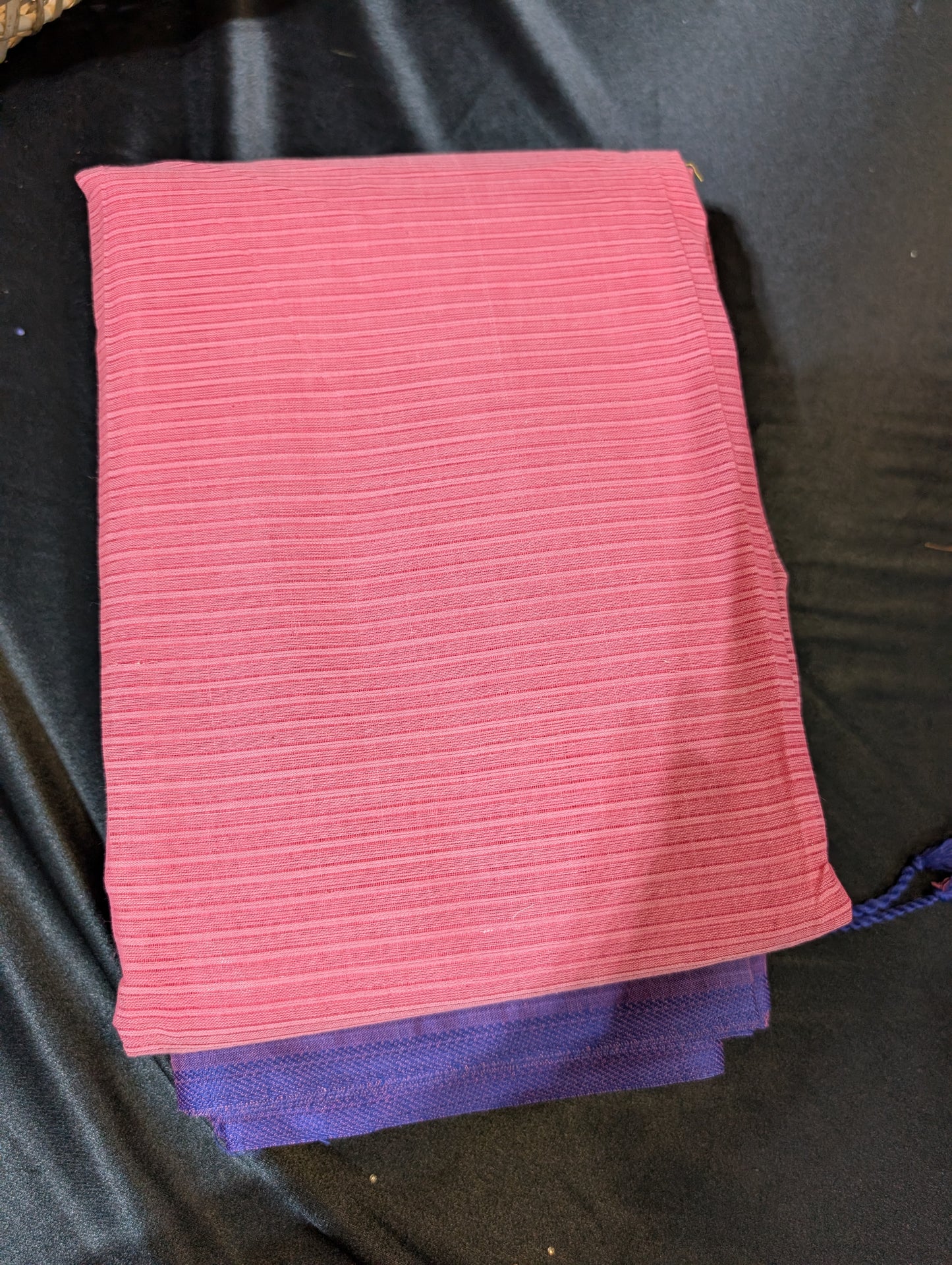 Pink cotton saree with purple borders