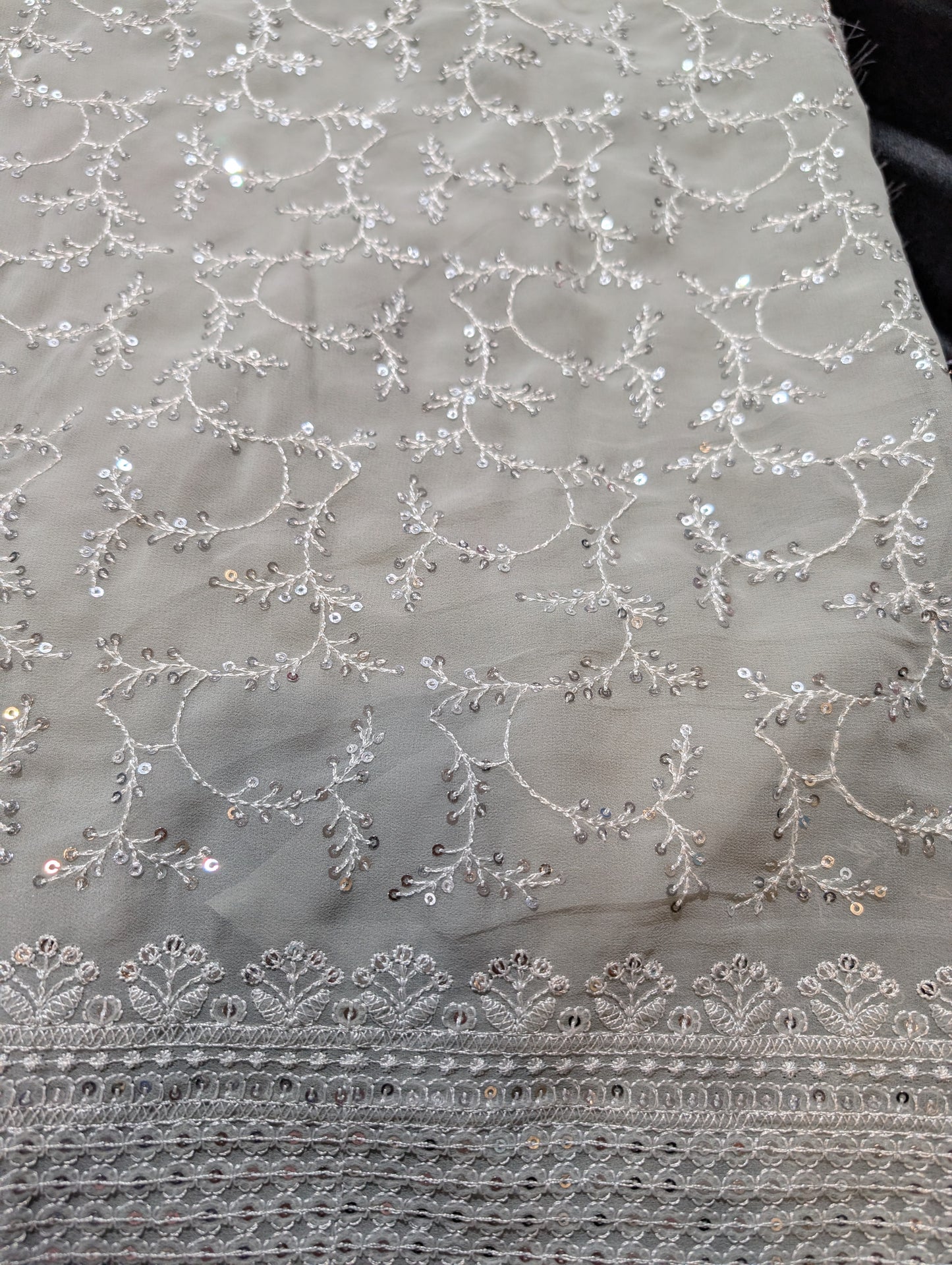 Grey Georgette saree with  grape wine velvet blouse