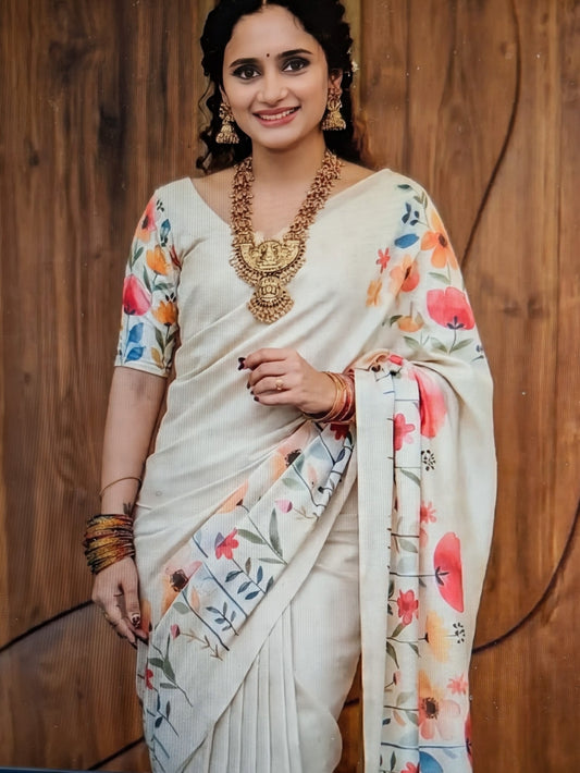 Cotton saree with floral py