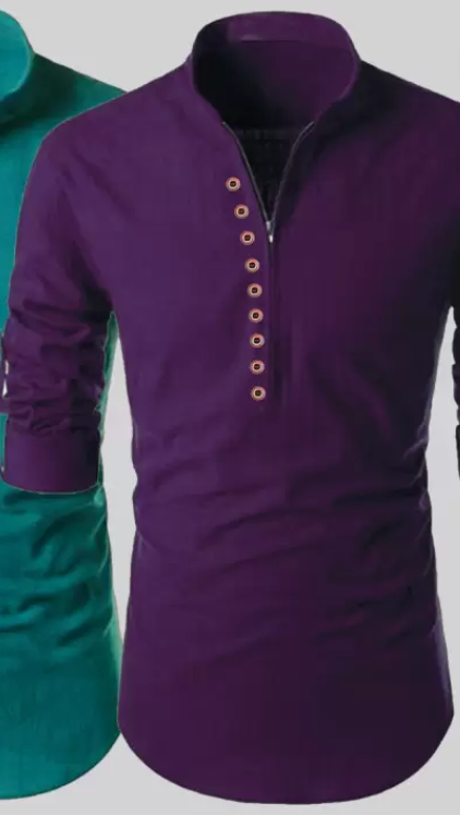 Men Solid straight short kurta-Purple