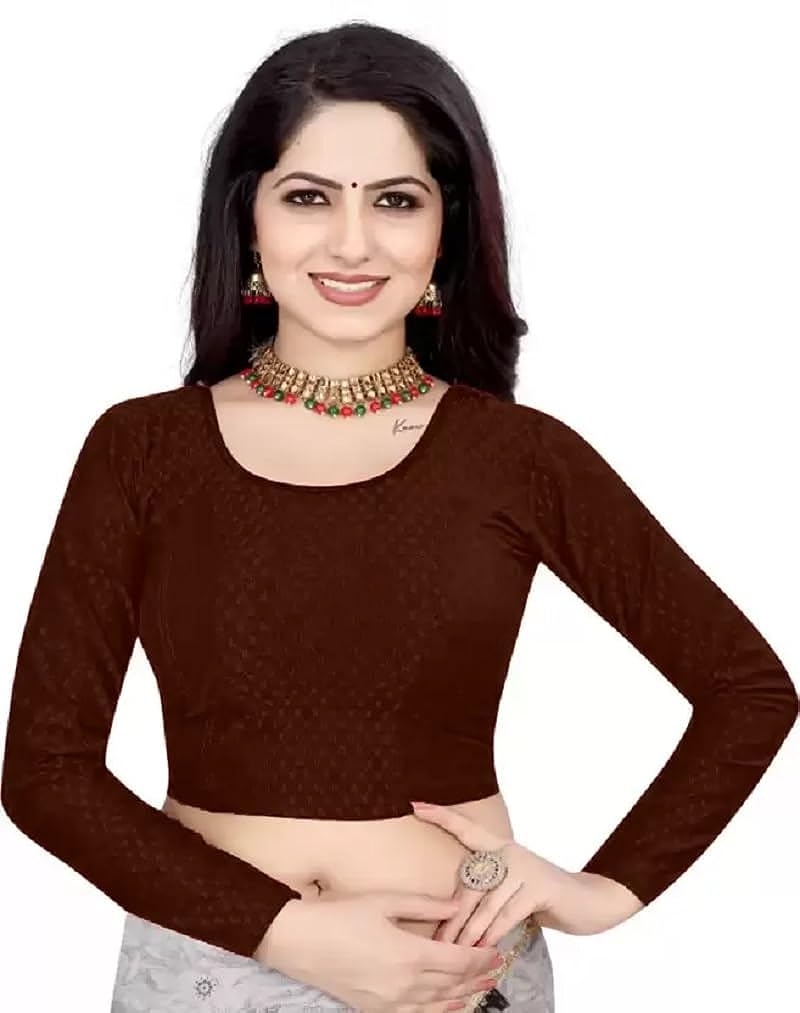 Womens Stretchable Full Sleeves Blouses Womens Lycra Blouses-coffee colour